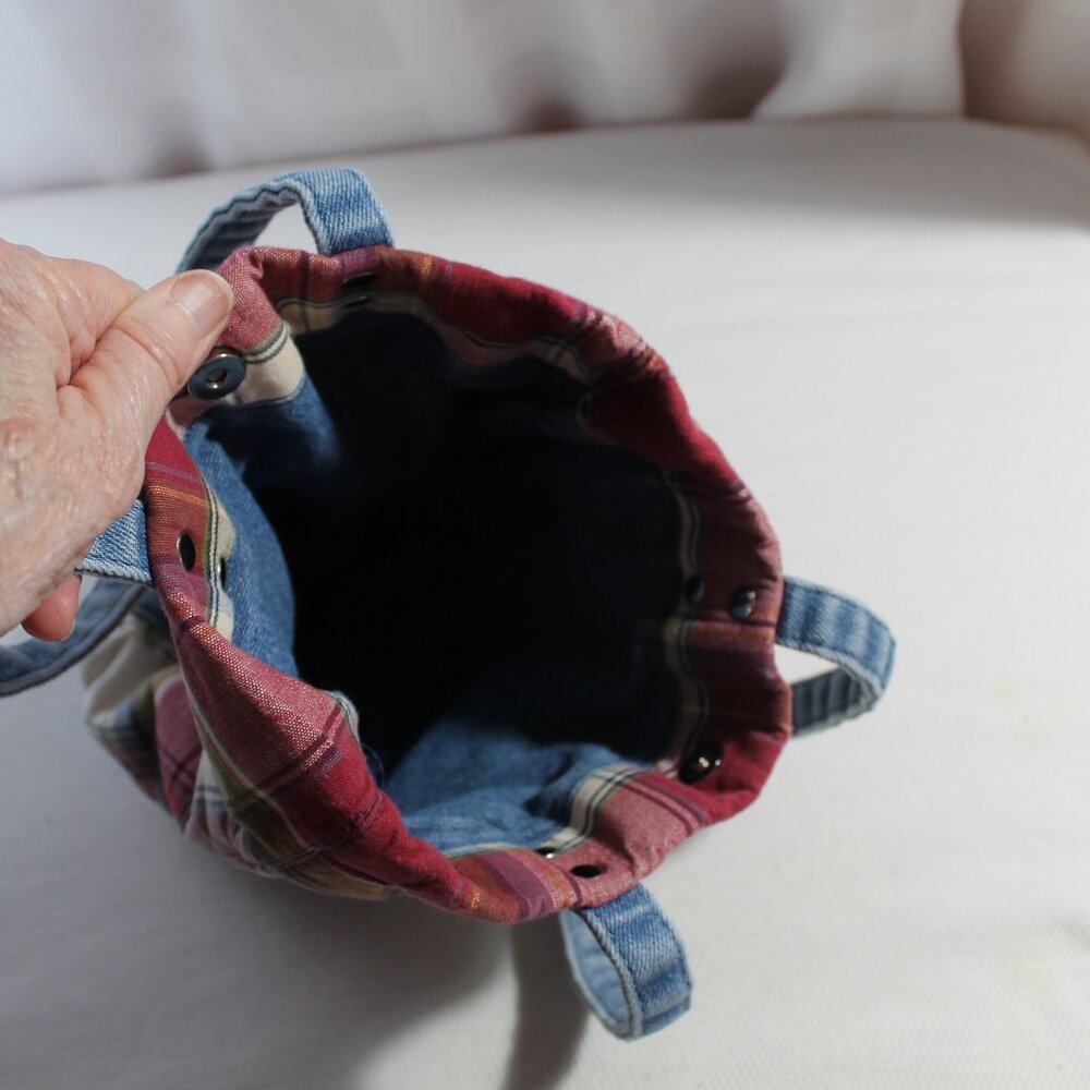 Longaberger Homestead Mini Tote Plaid & Denim - Picture 5 of 10